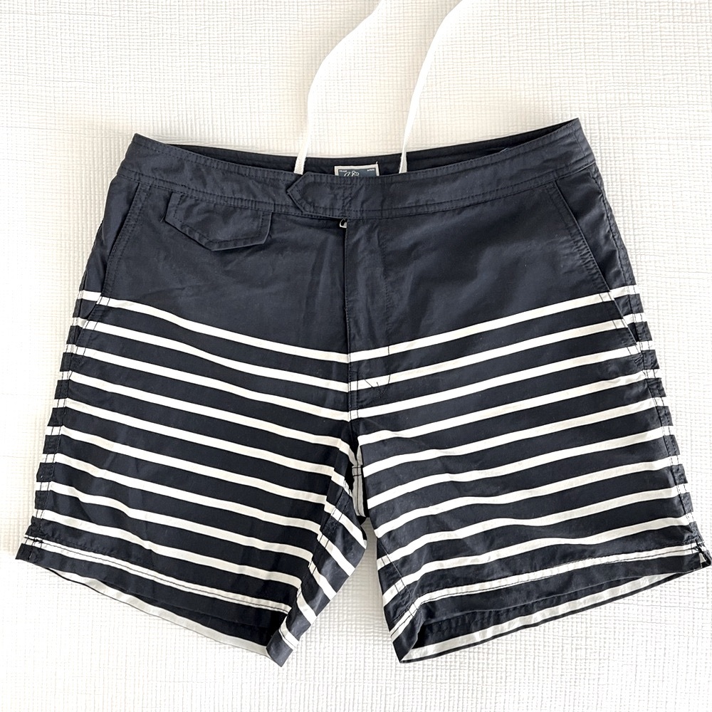 J. crew Men’s printed stripe swim trunks.